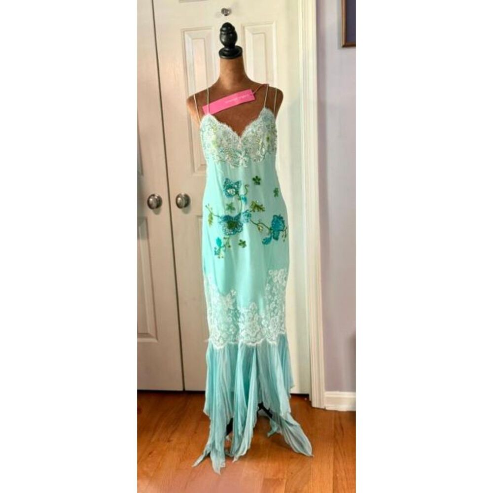 NWT Archival Y2K Emanuel Ungaro Silk Beaded Lace Gown IT 42 Made in Italy Flawed